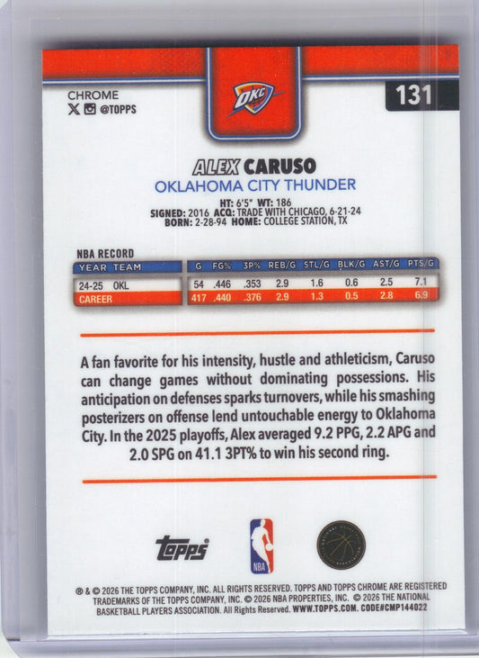 2025-26 Topps Chrome Update #131 Alex Caruso Red White and Blue Refractor Oklahoma City Thunder
