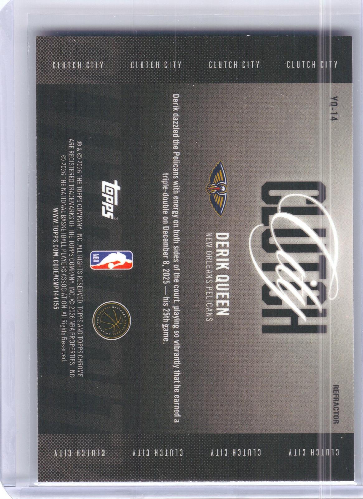 2025-26 Topps Chrome Update #YQ-8 Jeremiah Fears Clutch City New Orleans Pelicans
