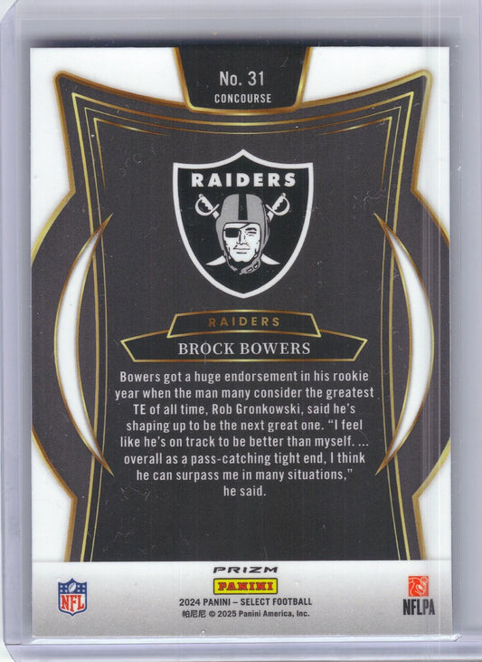 2024 Panini Select #31 Brock Bowers Black & Green Prizm Shock Las Vegas Raiders RC