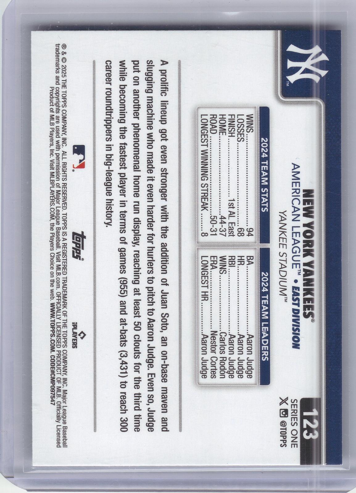 2025 Topps #123 New York Yankees Sandglitter New York Yankees