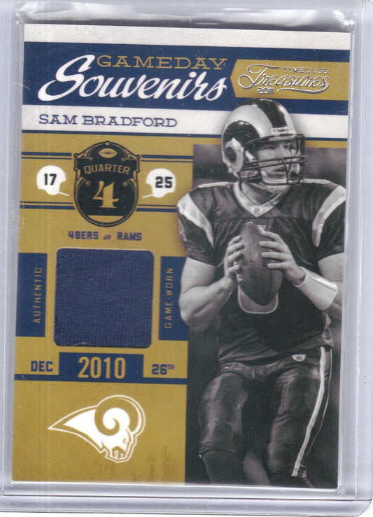 2011 Panini Timeless Treasures #10 Sam Bradford Gameday Souvenirs 3rd Quarter #/250 St. Louis Rams SN, MEM
