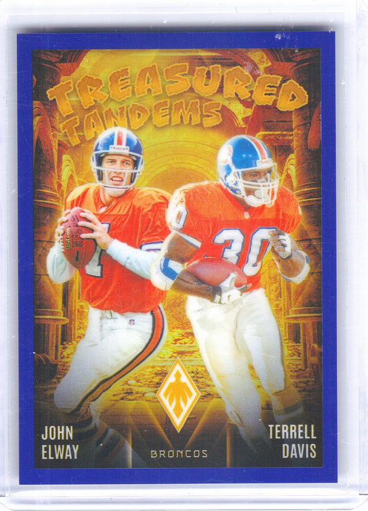 2024 Panini Phoenix #TT-DEN John Elway / Terrell Davis Treasured Tandems Blue #/50 Denver Broncos SN