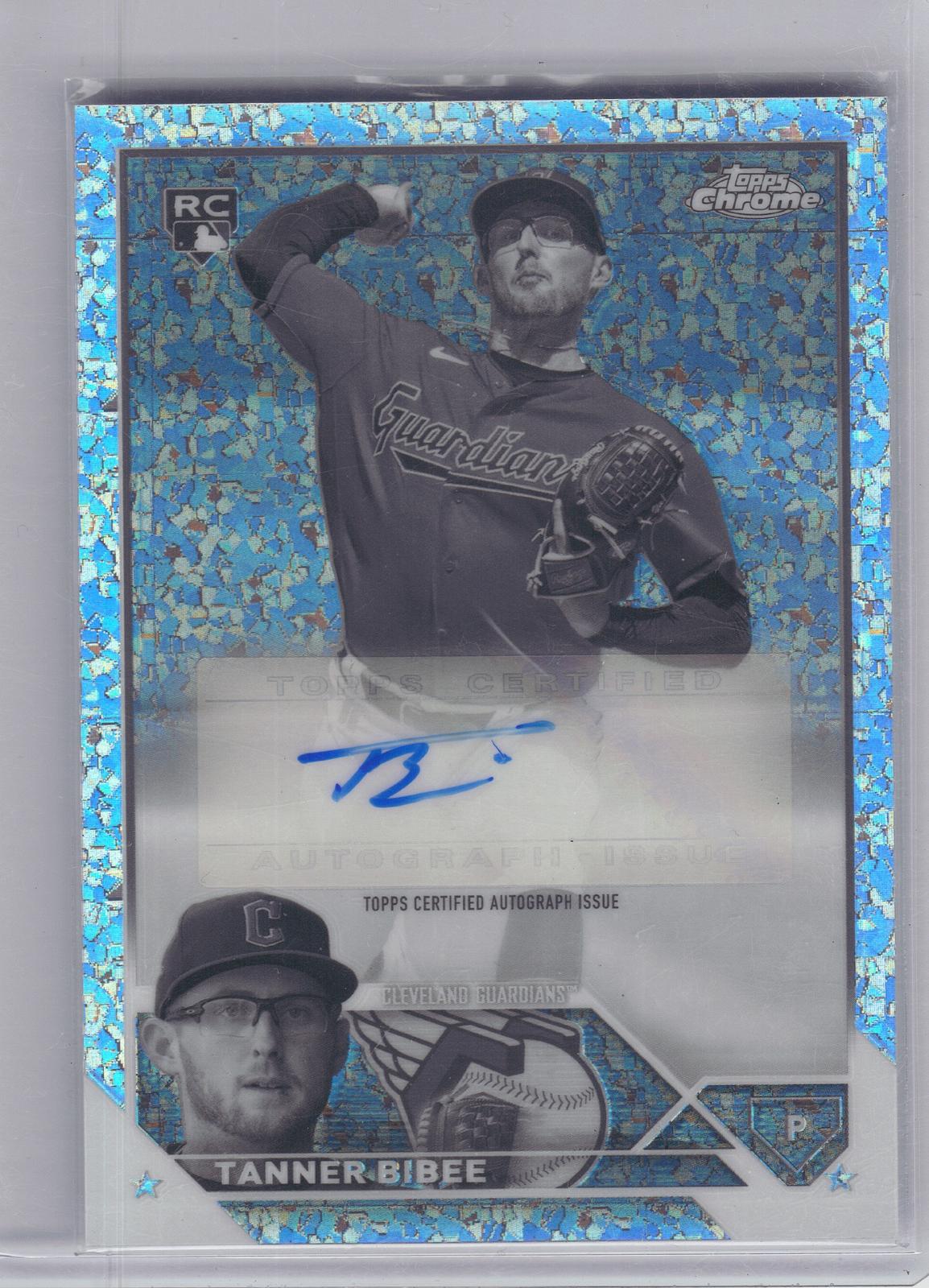 2023 Topps Chrome Update #AC-TB Tanner Bibee Autographs B&W Mini Diamond Cleveland Guardians AU