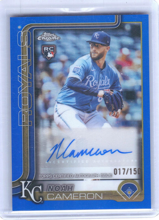 2025 Topps Chrome Update #AC-NC Noah Cameron Chrome Update Autographs Blue Refractor #/150 Kansas City Royals SN, AU