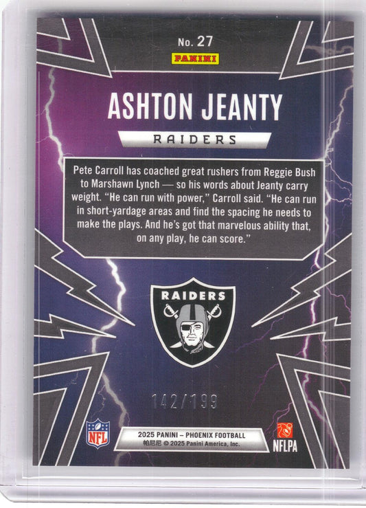 2025 Panini Phoenix #27 Ashton Jeanty Thunderbirds Blue Prizm #/199 Las Vegas Raiders SN