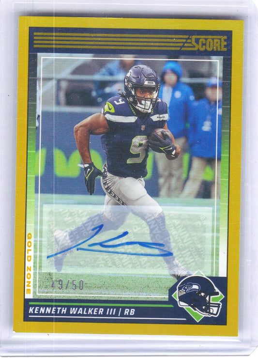 2024 Score #255 Kenneth Walker III Signatures Gold Zone #/50 Seattle Seahawks SN, AU