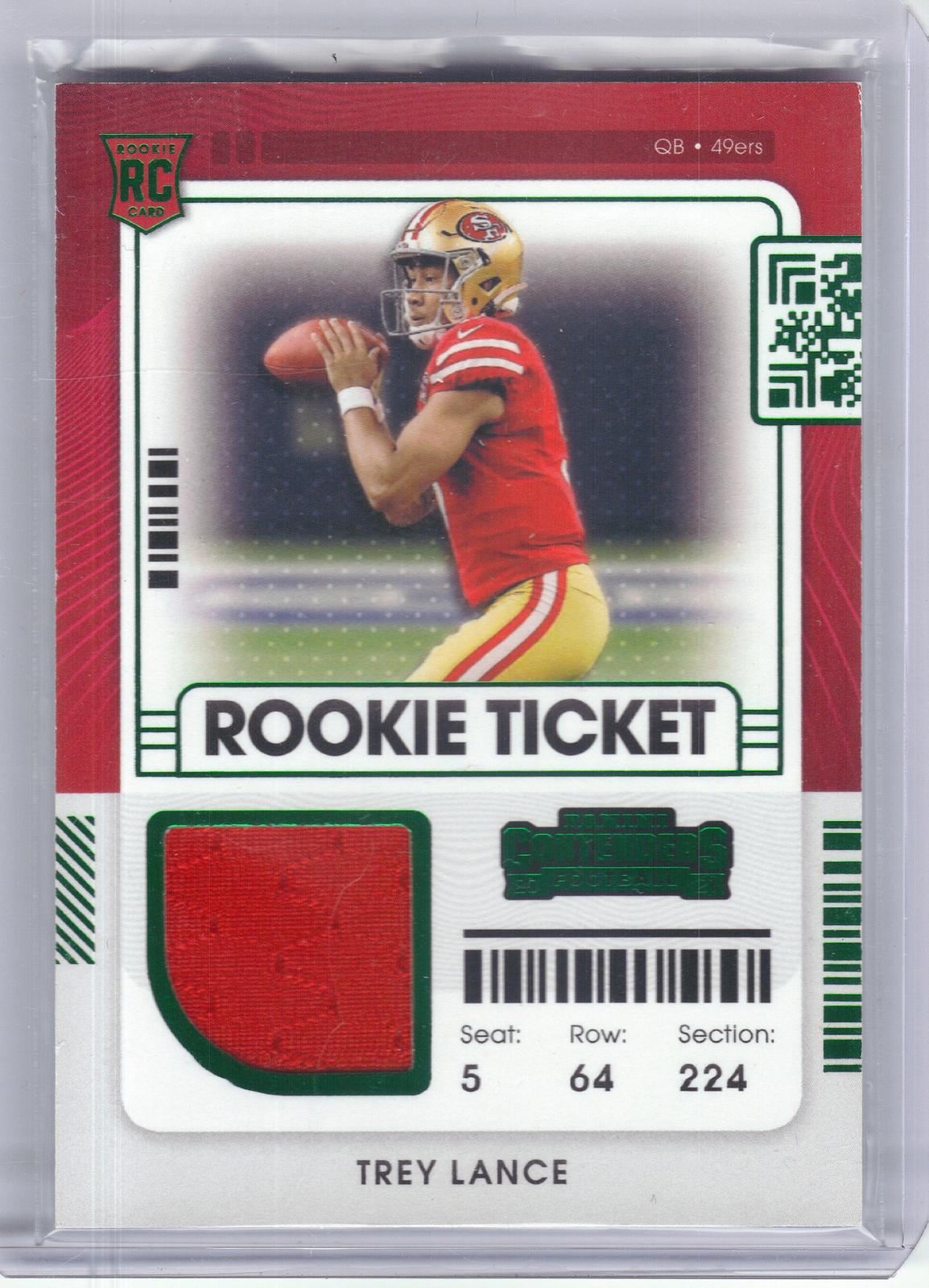 2021 Panini Contenders #RTS-TLA Trey Lance Rookie Ticket Swatches San Francisco 49ers MEM