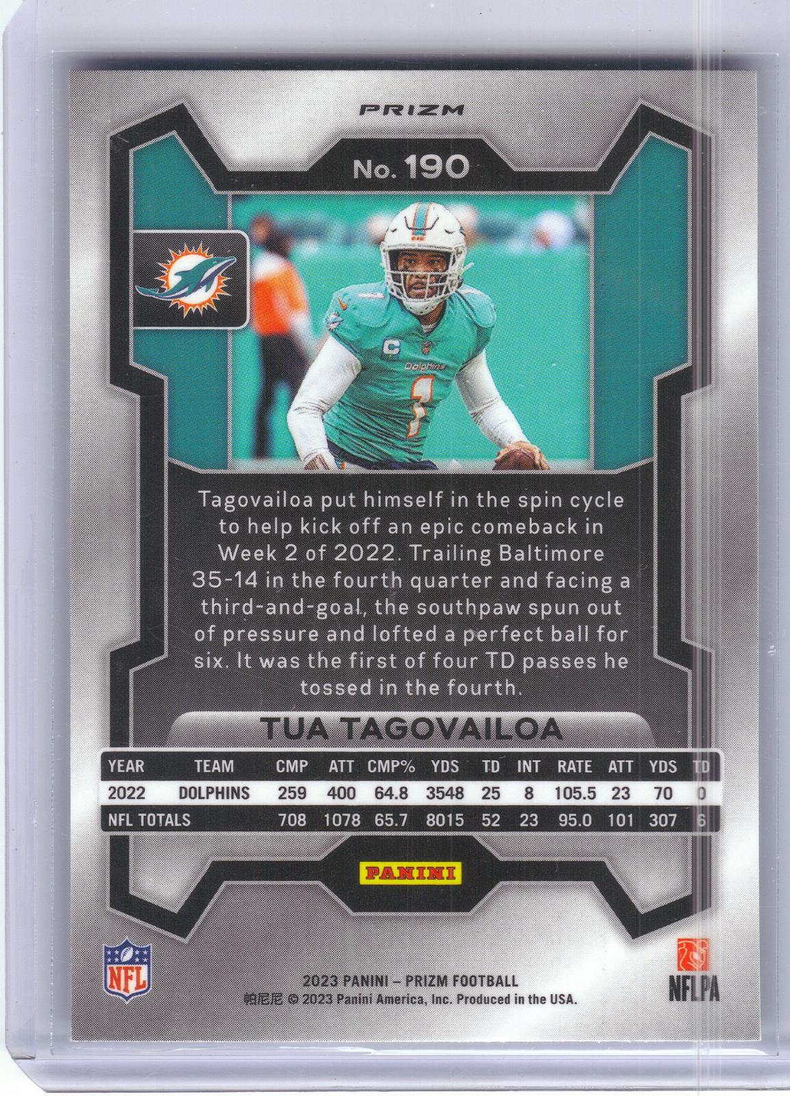 2023 Panini Prizm #190 Tua Tagovailoa Black and White Checker Miami Dolphins