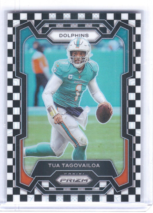 2023 Panini Prizm #190 Tua Tagovailoa Black and White Checker Miami Dolphins
