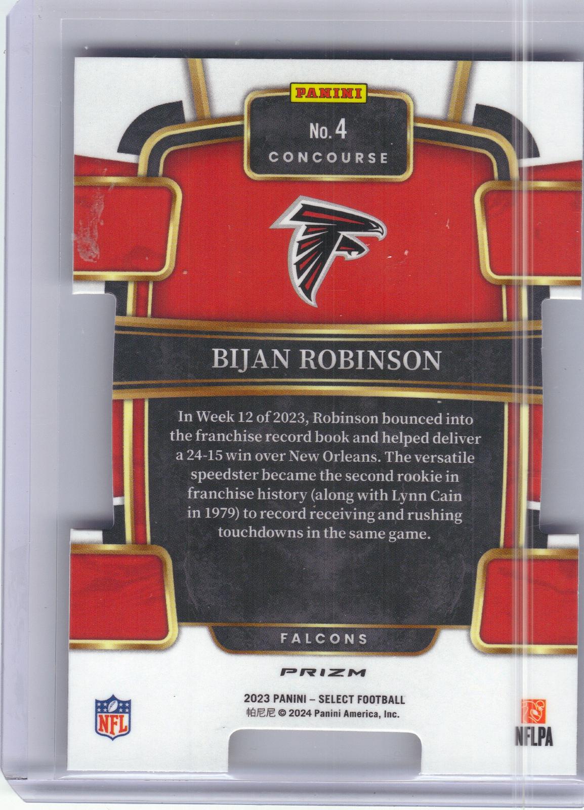 2023 Panini Select #4 Bijan Robinson Silver Prizm Die Cut Atlanta Falcons RC