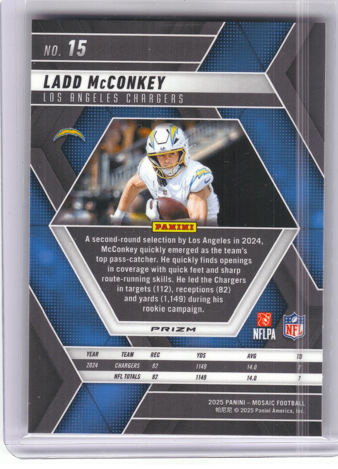 2025 Panini Mosaic #15 Ladd McConkey Mosaic Camo Pink Los Angeles Chargers