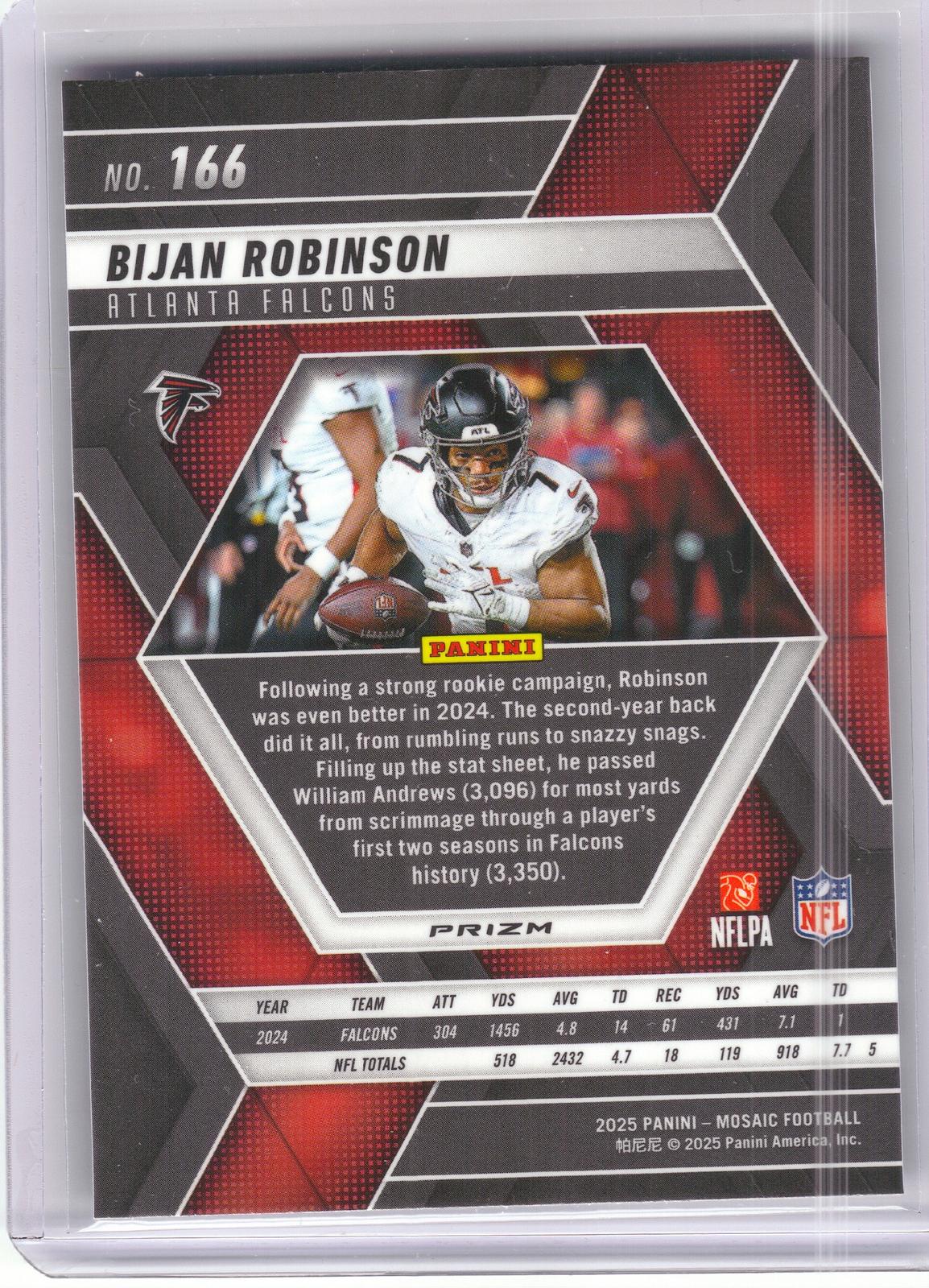 2025 Panini Mosaic #166 Bijan Robinson Mosaic Atlanta Falcons