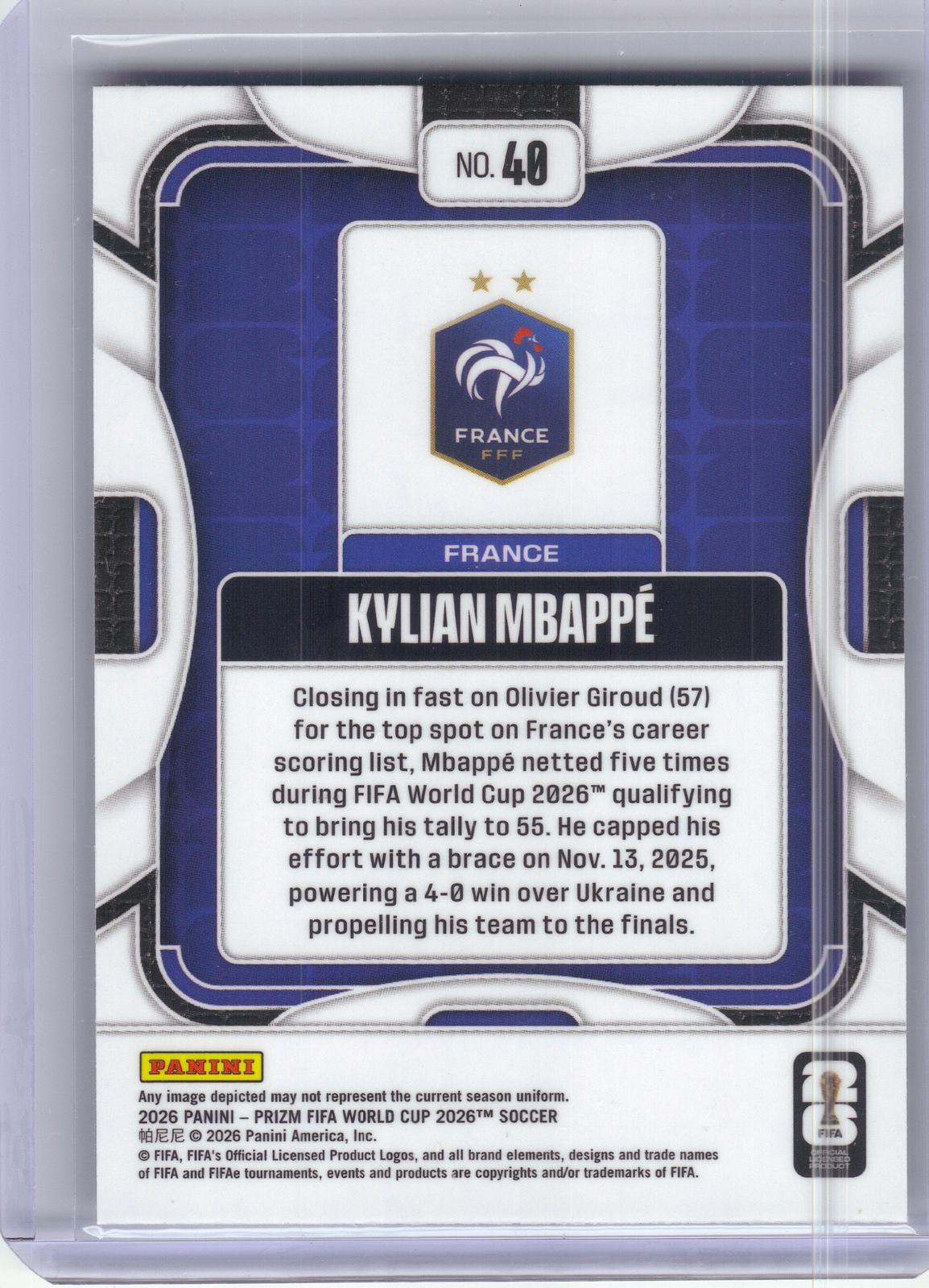 2026 Panini Prizm FIFA World Cup #40 Kylian Mbappe France