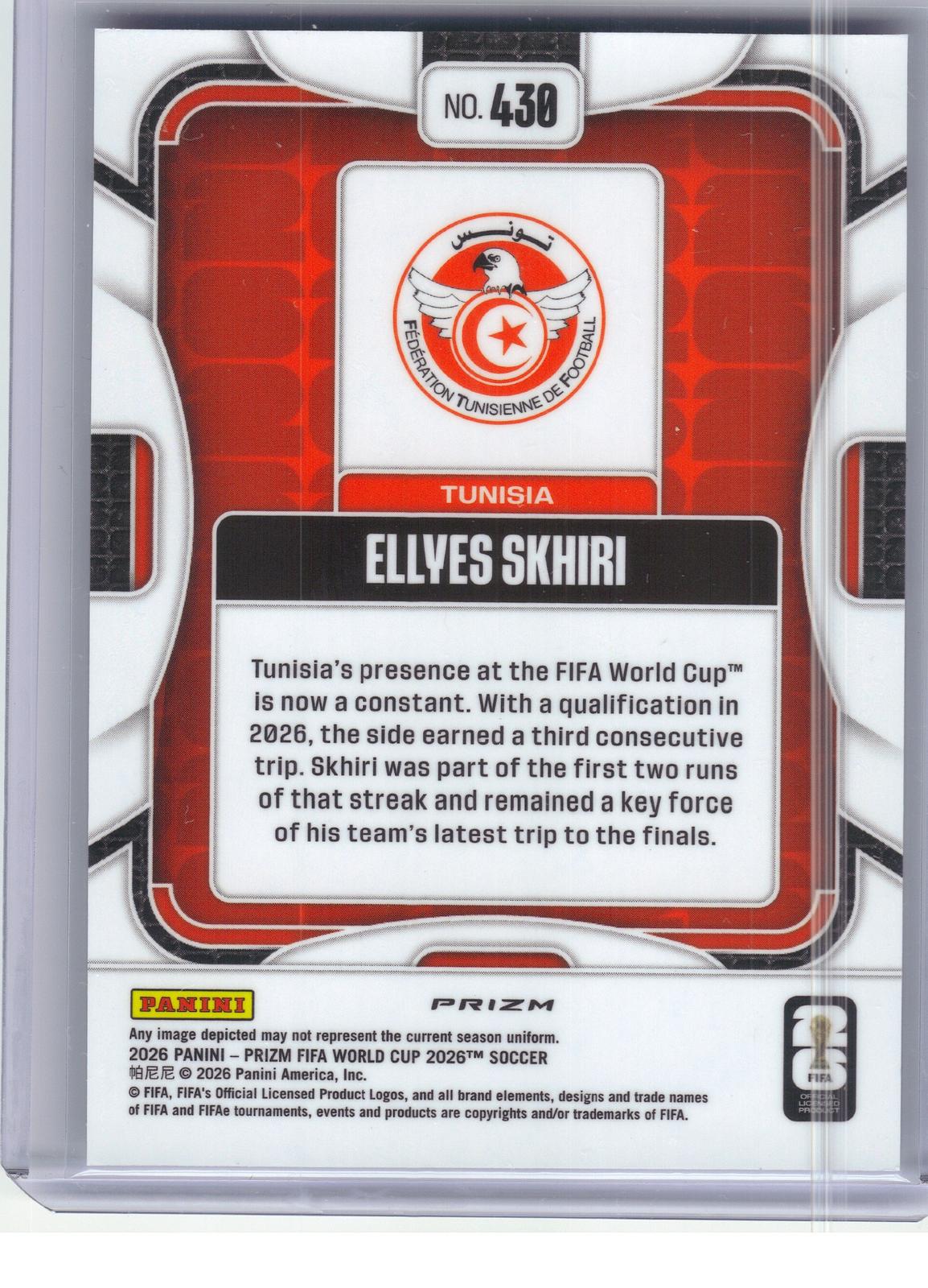 2026 Panini Prizm FIFA World Cup #430 Ellyes Skhiri Disco Prizm Tunisia