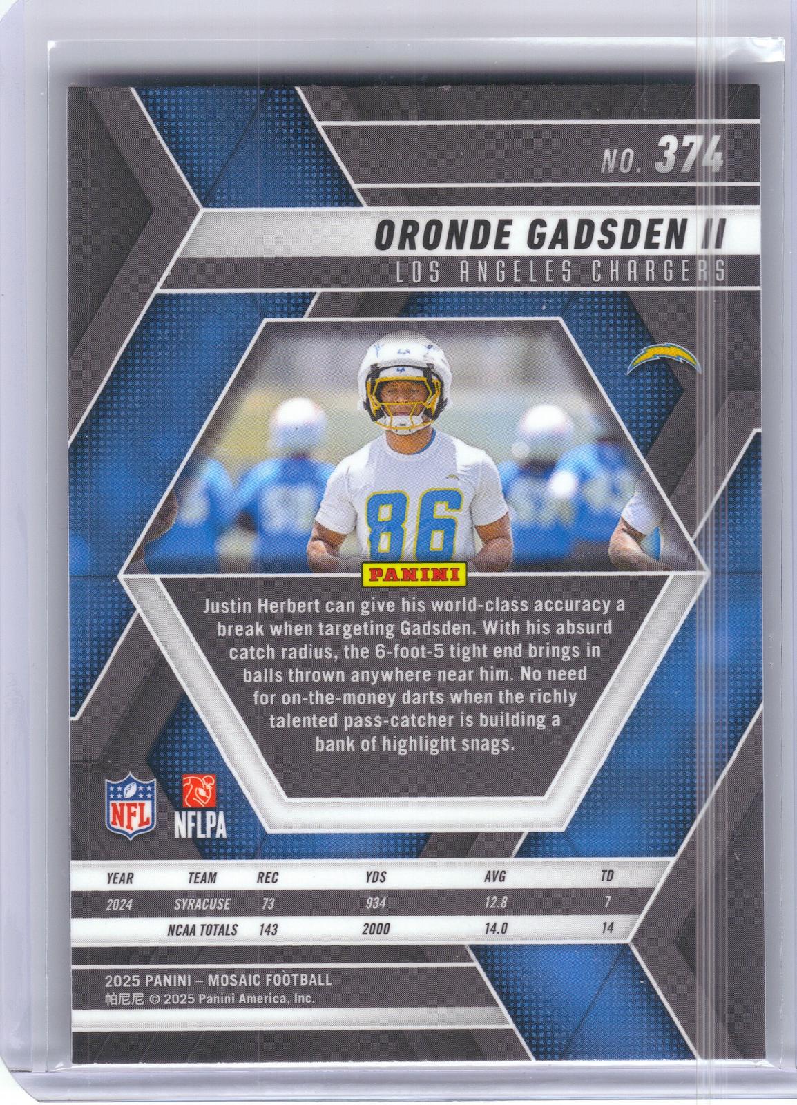 2025 Panini Mosaic #374 Oronde Gadsden II Los Angeles Chargers RC