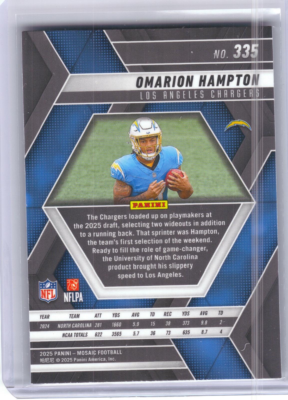 2025 Panini Mosaic #335 Omarion Hampton Los Angeles Chargers RC