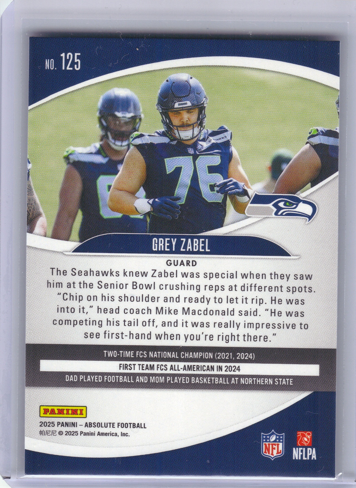 Grey Zabel Seattle Seahawks 2025 Panini Prizm #387 RC (Back)