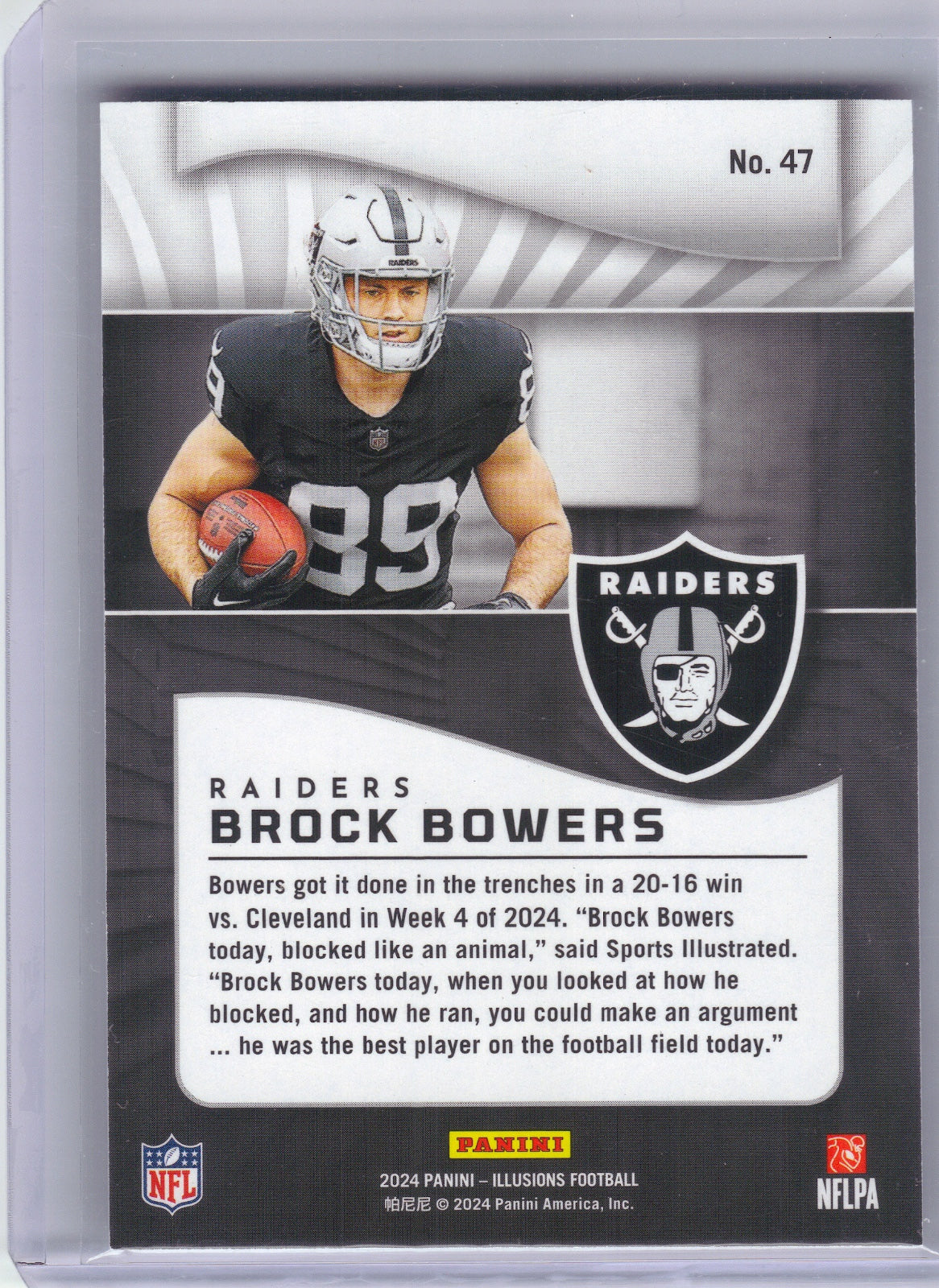 Brock Bowers Las Vegas Raiders 2024 Panini Illusions #47 RC Hobby 55pt (Back)