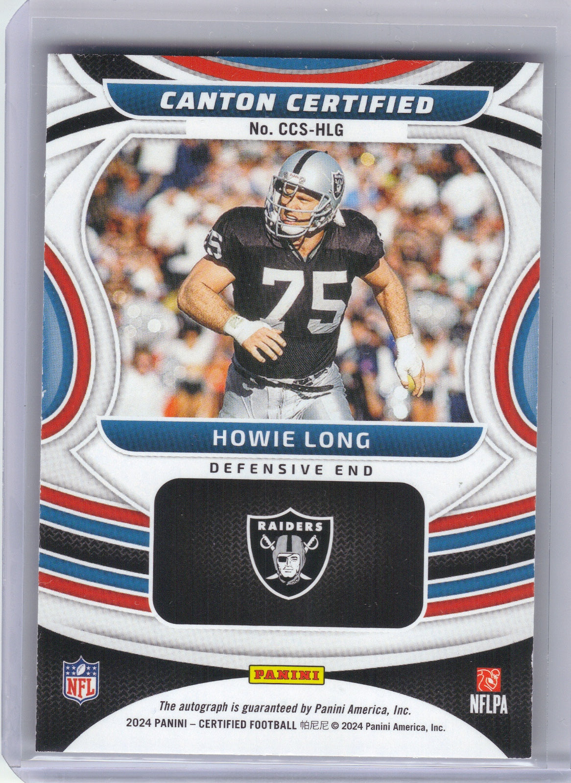 Howie Long Raiders 2024 Panini Certified Canton Certified Gold #CCS-HLG Auto /25 (Back)