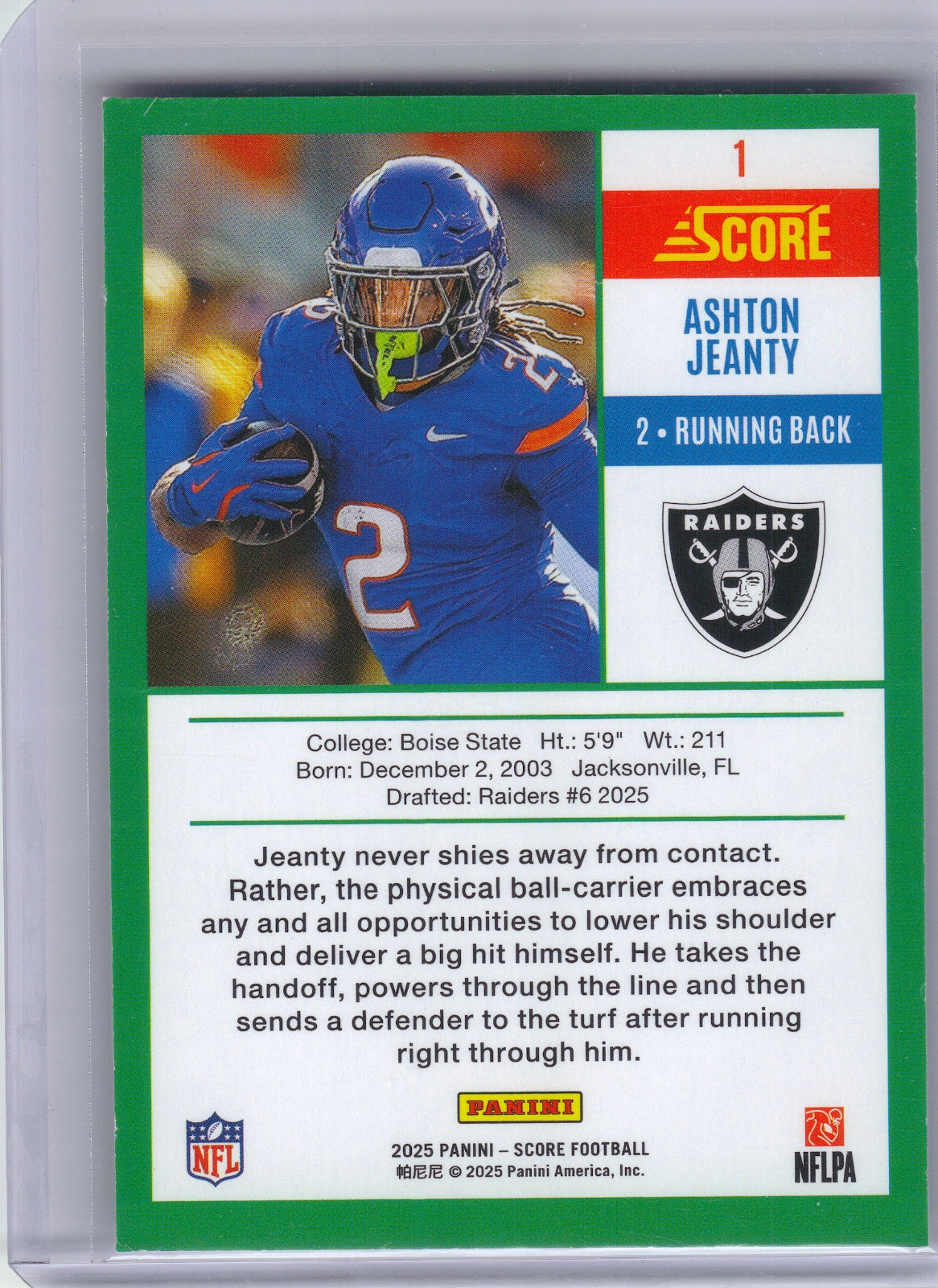Ashton Jeanty Las Vegas Raiders 2025 Score - Anniversary Rookies #1 (Back)