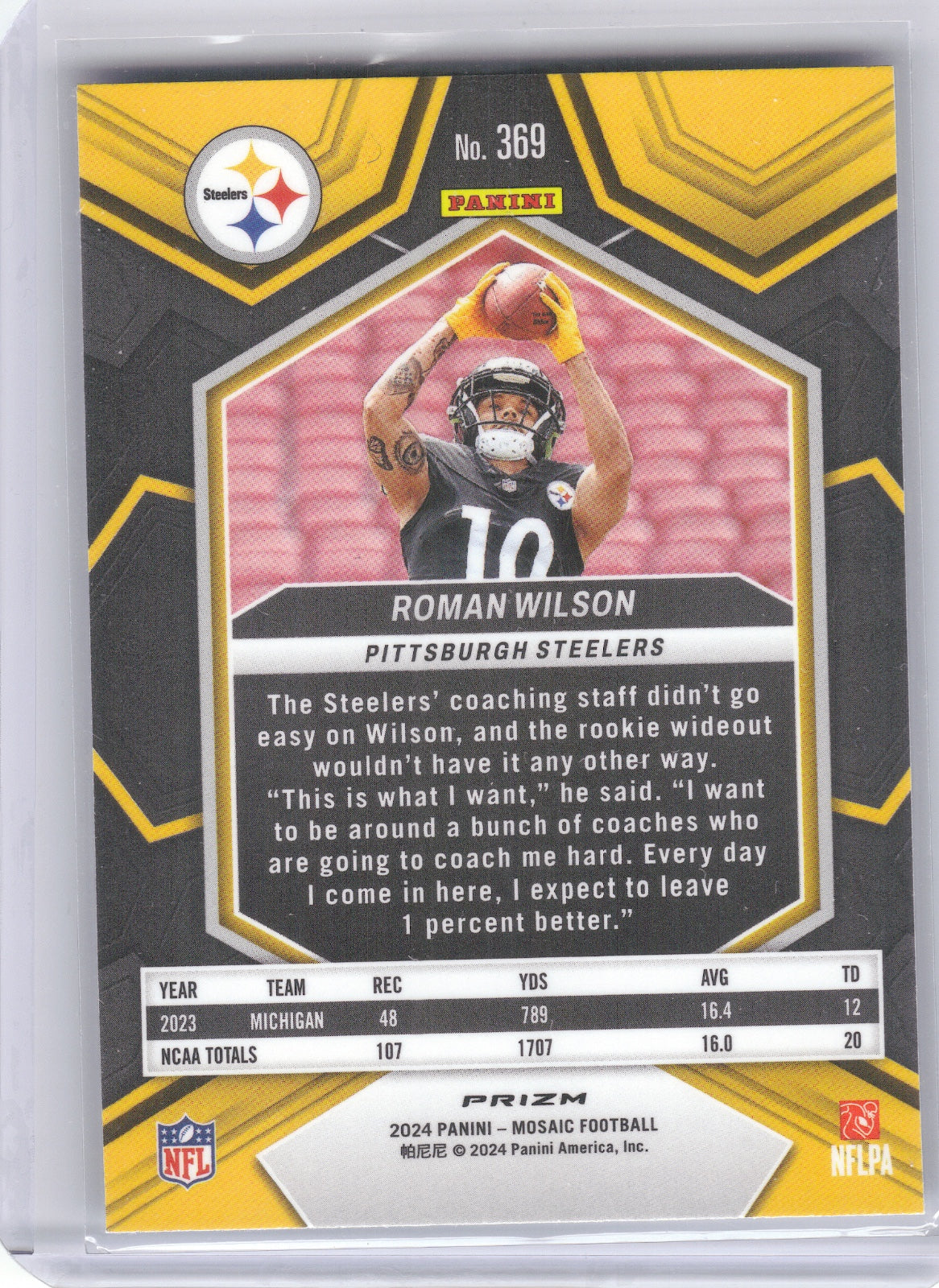 Roman Wilson Pittsburgh Steelers 2024 Panini Mosaic - Mosaic Reactive Blue #369 (Back)