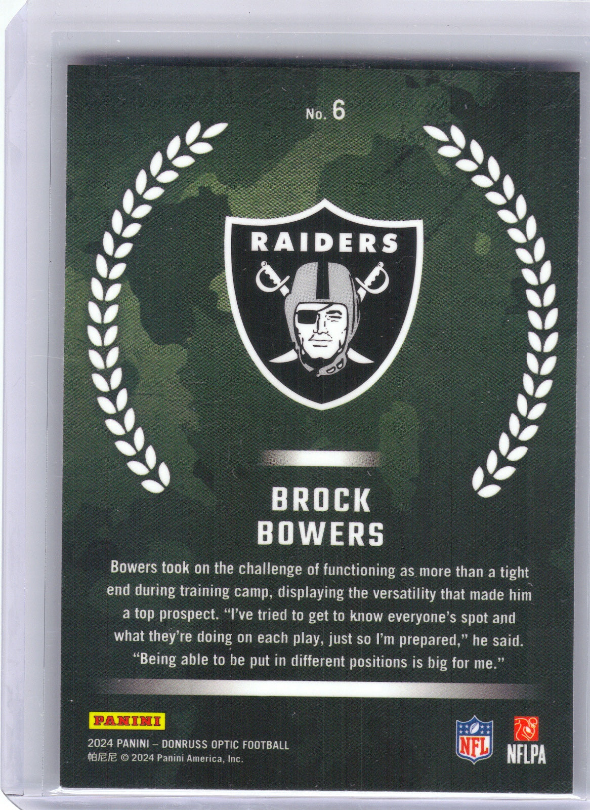 Brock Bowers Las Vegas Raiders 2024 Donruss Optic - Rookie Recruits #6 (Back)