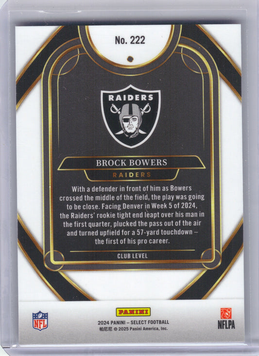 Brock Bowers Las Vegas Raiders 2024 Panini Select #222 RC (Back)